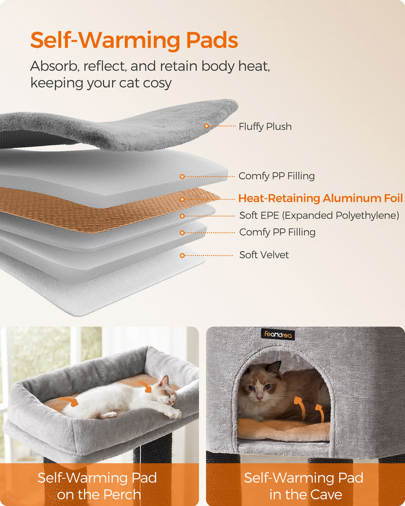 Heavy Duty Cat Tower with Self Warming Pads Groomers and 9 Scratching Posts by Feandrea