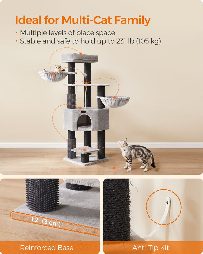 Heavy Duty Cat Tower with Self Warming Pads Groomers and 9 Scratching Posts by Feandrea
