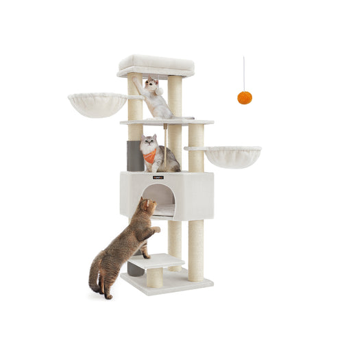 Cream Beige Cat Tree for Large Cats with Multi Level Platforms and Scratching Posts by Feandrea