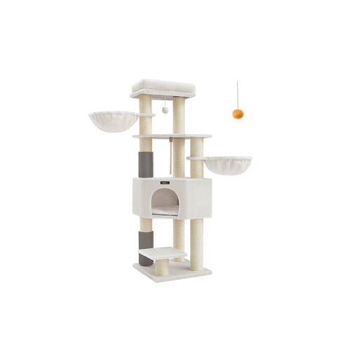 Cream Beige Cat Tree for Large Cats with Multi Level Platforms and Scratching Posts by Feandrea