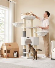 Cream Beige Cat Tree for Large Cats with Multi Level Platforms and Scratching Posts by Feandrea