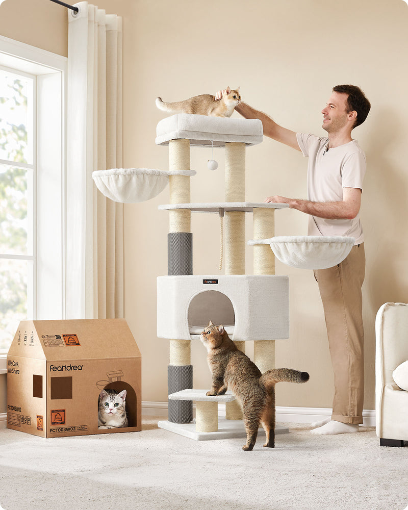 Cream Beige Cat Tree for Large Cats with Multi Level Platforms and Scratching Posts by Feandrea