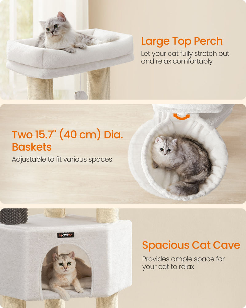 Cream Beige Cat Tree for Large Cats with Multi Level Platforms and Scratching Posts by Feandrea