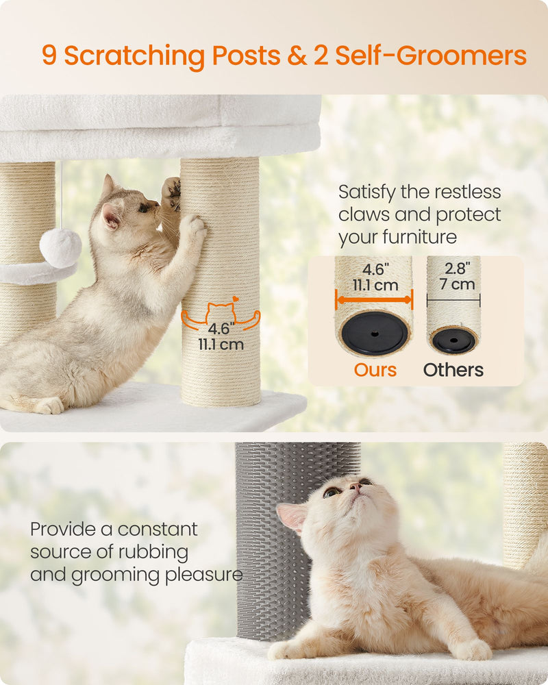 Cream Beige Cat Tree for Large Cats with Multi Level Platforms and Scratching Posts by Feandrea