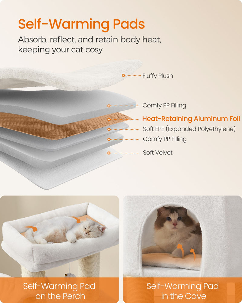 Cream Beige Cat Tree for Large Cats with Multi Level Platforms and Scratching Posts by Feandrea