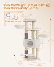 Cream Beige Cat Tree for Large Cats with Multi Level Platforms and Scratching Posts by Feandrea