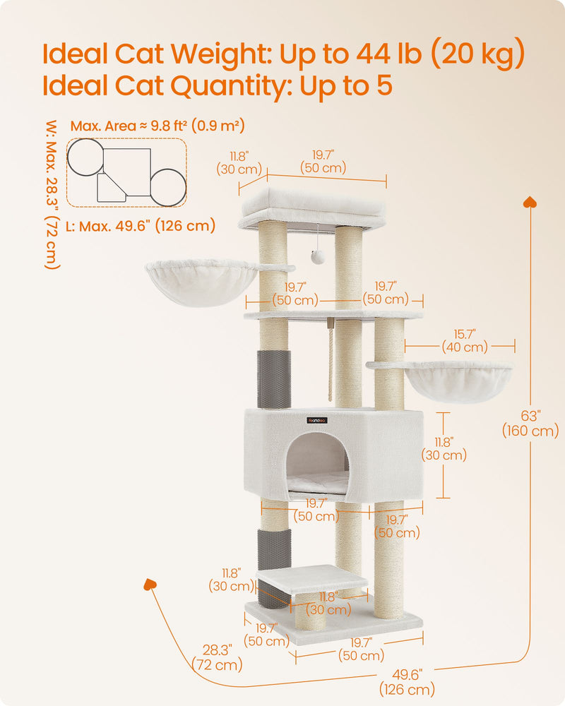 Cream Beige Cat Tree for Large Cats with Multi Level Platforms and Scratching Posts by Feandrea