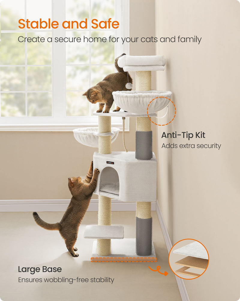Cream Beige Cat Tree for Large Cats with Multi Level Platforms and Scratching Posts by Feandrea