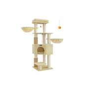 Large Cat Tree in Sand Beige with Multi Level Design and Soft Plush Covering by Feandrea