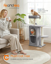 Light Grey Cat Tree Tower with Two Caves for Multiple Cats and Climbing Fun by Feandrea