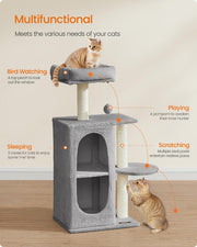 Light Grey Cat Tree Tower with Two Caves for Multiple Cats and Climbing Fun by Feandrea