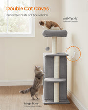 Light Grey Cat Tree Tower with Two Caves for Multiple Cats and Climbing Fun by Feandrea