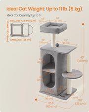 Light Grey Cat Tree Tower with Two Caves for Multiple Cats and Climbing Fun by Feandrea