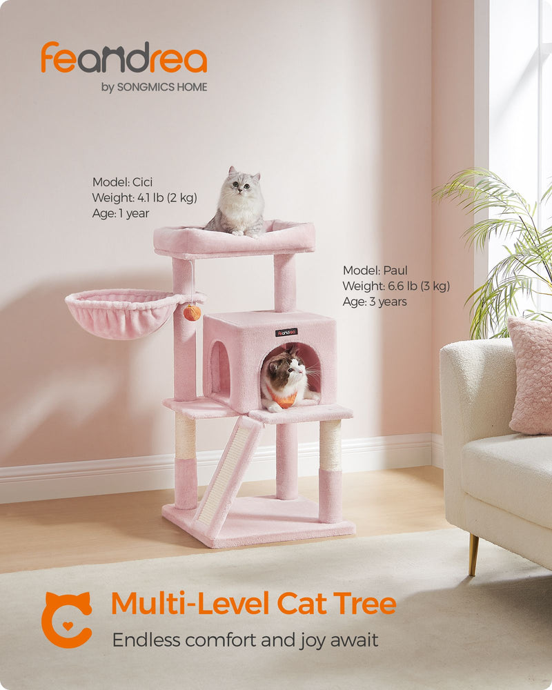Jelly Pink Cat Tree with Extra Wide Perch for Large Cats Soft and Sturdy by Feandrea