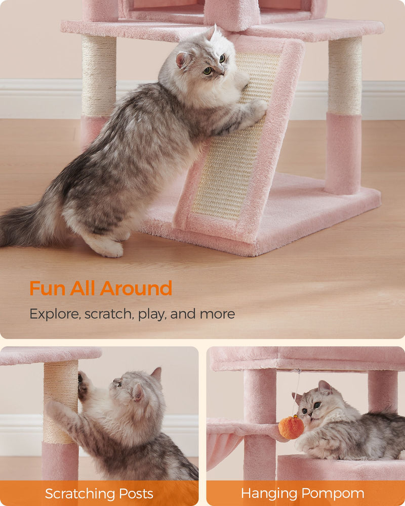 Jelly Pink Cat Tree with Extra Wide Perch for Large Cats Soft and Sturdy by Feandrea