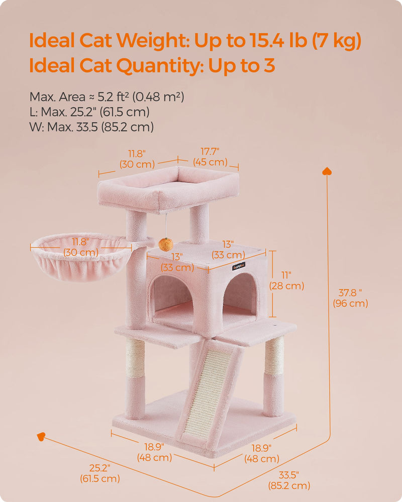 Jelly Pink Cat Tree with Extra Wide Perch for Large Cats Soft and Sturdy by Feandrea