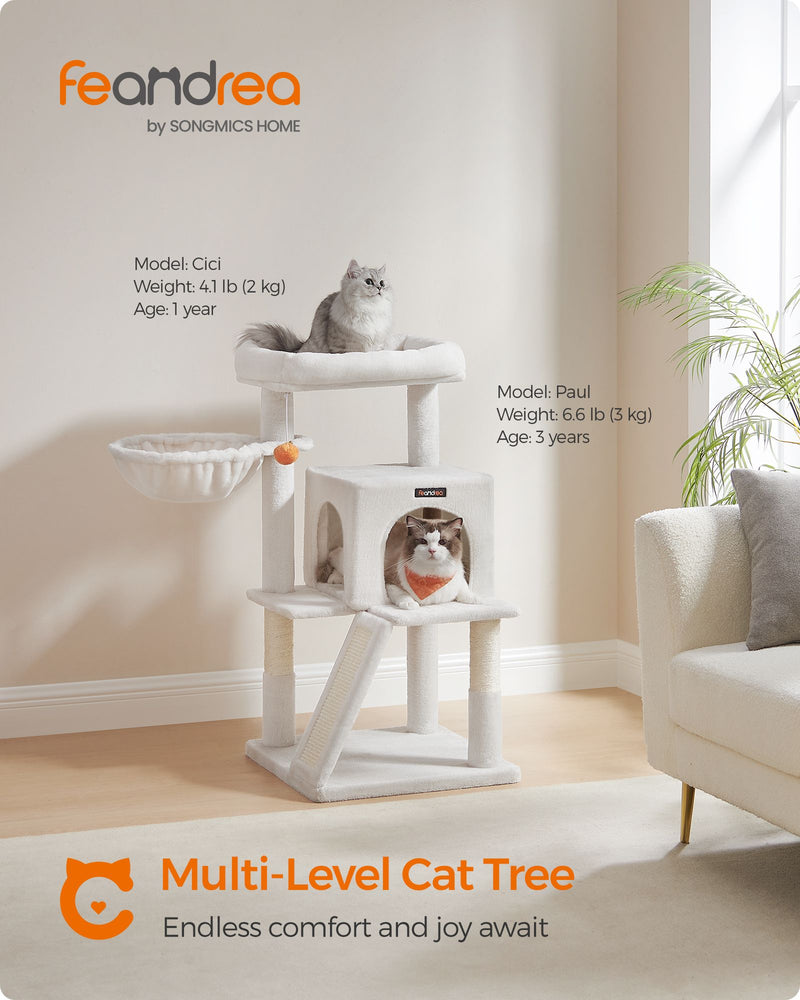 Cream White Cat Tree with Extra Wide Perch for Large Cats Stable and Cosy by Feandrea