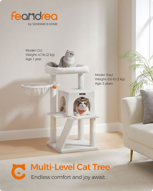 Cream White Cat Tree with Extra Wide Perch for Large Cats Stable and Cosy by Feandrea