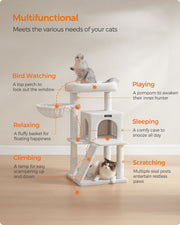 Cream White Cat Tree with Extra Wide Perch for Large Cats Stable and Cosy by Feandrea