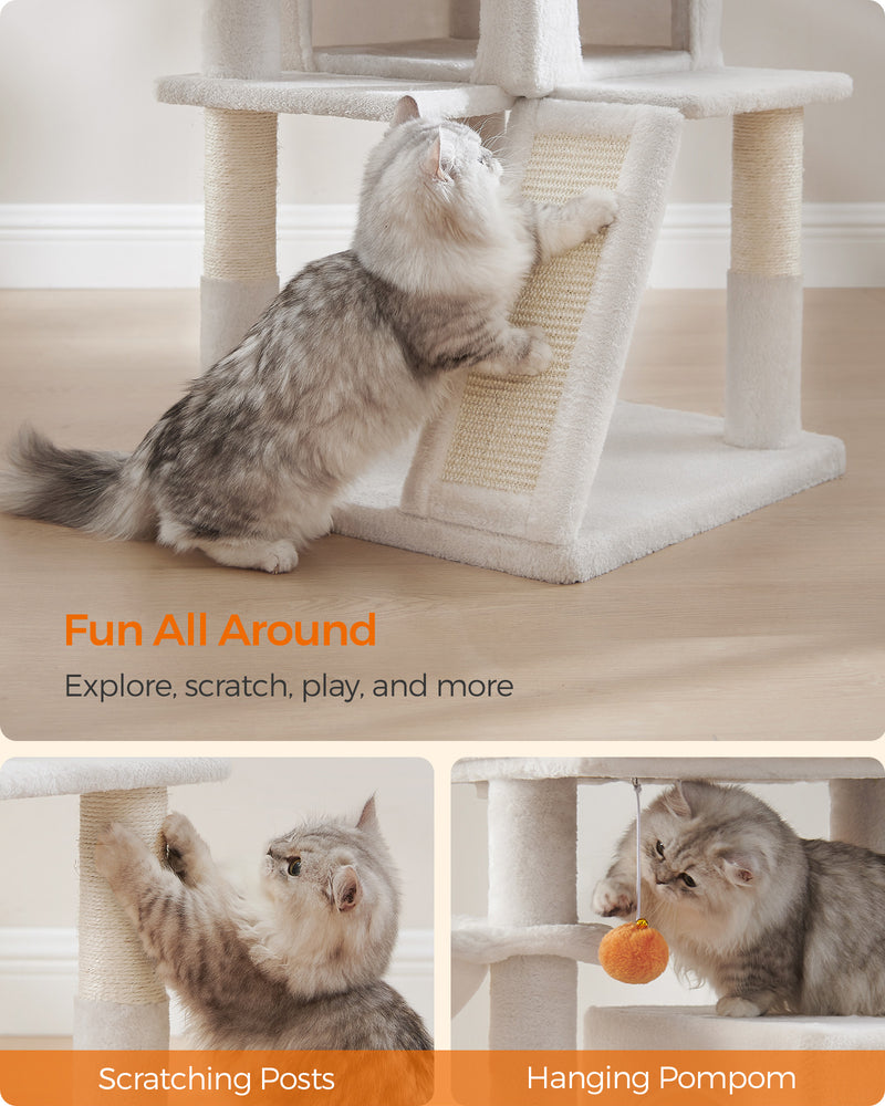 Cream White Cat Tree with Extra Wide Perch for Large Cats Stable and Cosy by Feandrea