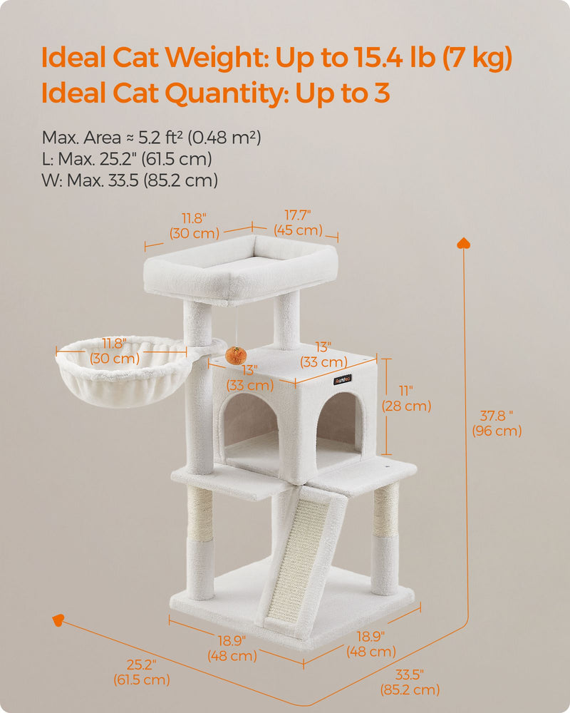 Cream White Cat Tree with Extra Wide Perch for Large Cats Stable and Cosy by Feandrea