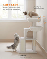 Cream White Cat Tree with Extra Wide Perch for Large Cats Stable and Cosy by Feandrea