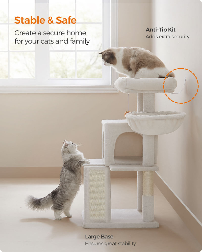 Cream White Cat Tree with Extra Wide Perch for Large Cats Stable and Cosy by Feandrea