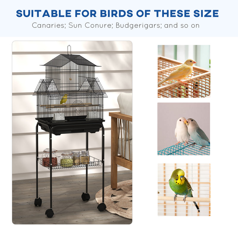 Tall Metal Bird Cage with Swing Perch and Tray for Budgies Finches Canaries, Black