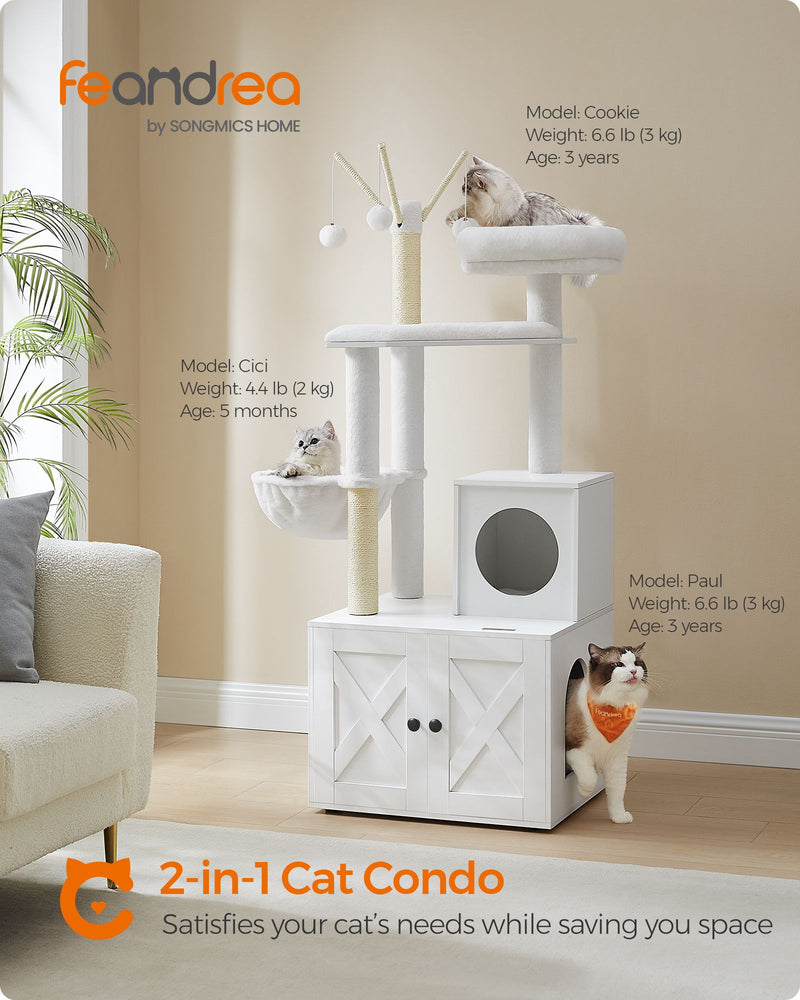 Cloud White Cat Tree with Litter Box and Scratching Posts for Indoor Cats by Feandrea