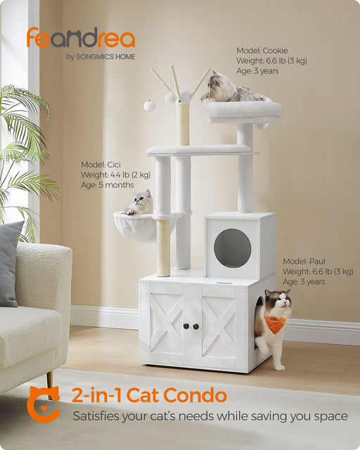 Cloud White Cat Tree with Litter Box and Scratching Posts for Indoor Cats by Feandrea
