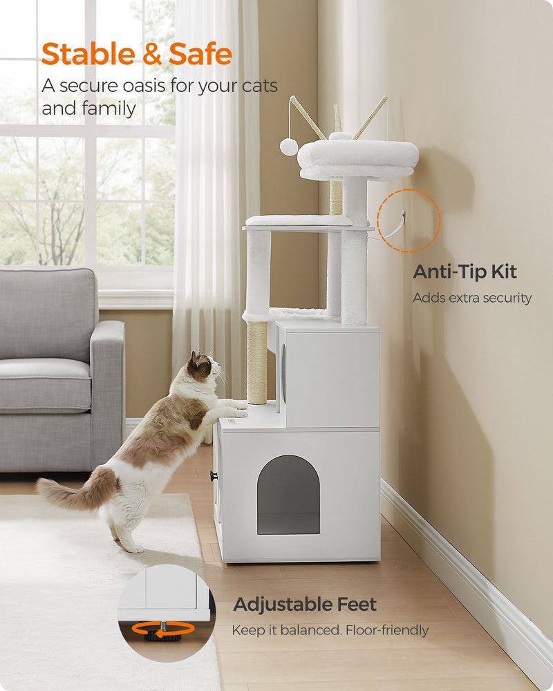 Cloud White Cat Tree with Litter Box and Scratching Posts for Indoor Cats by Feandrea