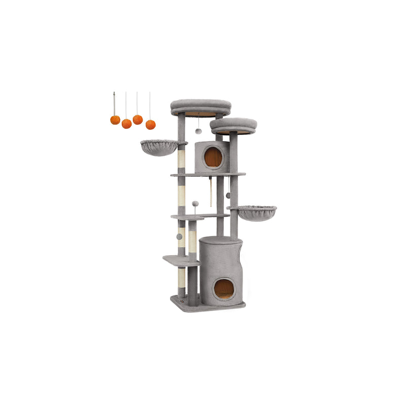 Tall Cat Tree 196 cm with Two Perches and Platforms in Light Grey by Feandrea