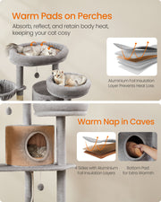 Tall Cat Tree 196 cm with Two Perches and Platforms in Light Grey by Feandrea