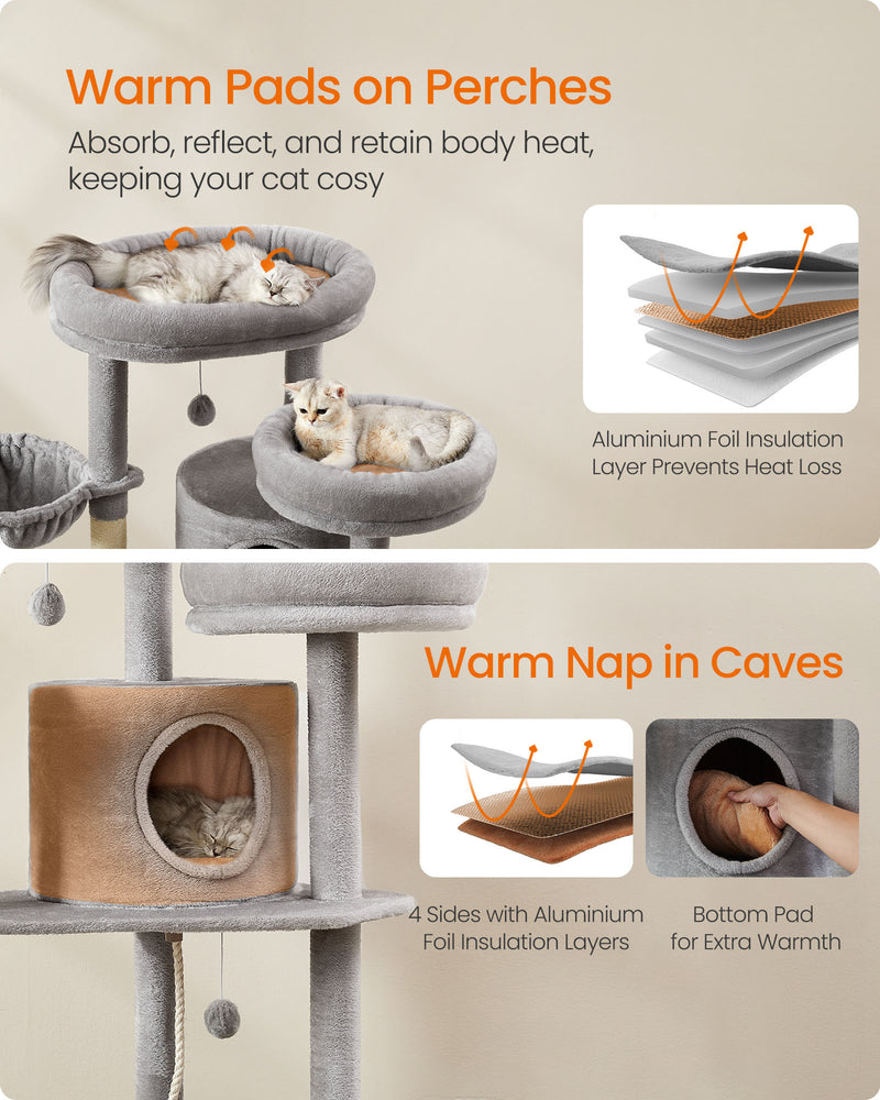 Tall Cat Tree 196 cm with Two Perches and Platforms in Light Grey by Feandrea