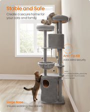 Tall Cat Tree 196 cm with Two Perches and Platforms in Light Grey by Feandrea