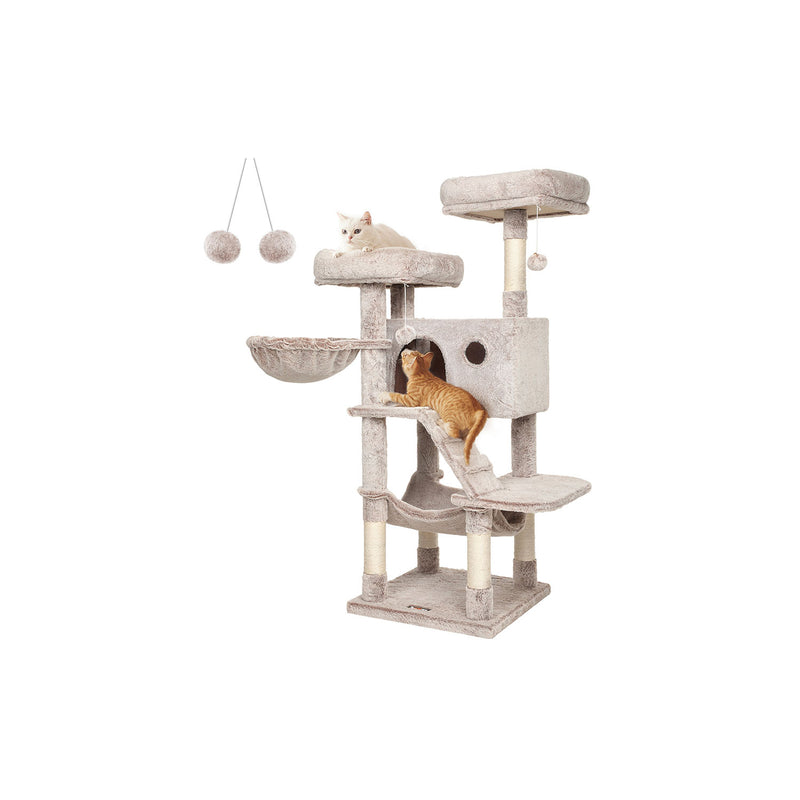 Large Cat Tree Tower For Big Cats with Ultra Soft Plush and Sturdy Design in White Brown Ombre by Feandrea