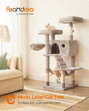 Large Cat Tree Tower For Big Cats with Ultra Soft Plush and Sturdy Design in White Brown Ombre by Feandrea