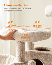 Large Cat Tree Tower For Big Cats with Ultra Soft Plush and Sturdy Design in White Brown Ombre by Feandrea