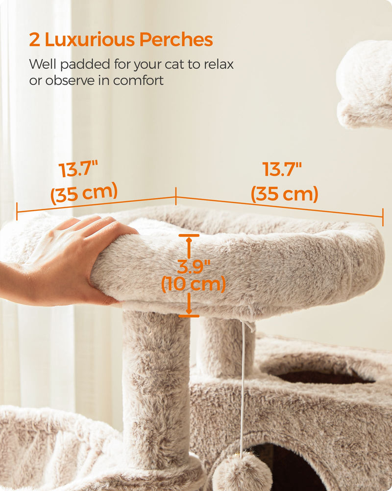 Large Cat Tree Tower For Big Cats with Ultra Soft Plush and Sturdy Design in White Brown Ombre by Feandrea