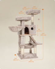 Large Cat Tree Tower For Big Cats with Ultra Soft Plush and Sturdy Design in White Brown Ombre by Feandrea