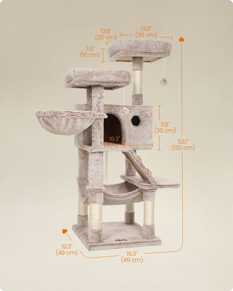 Large Cat Tree Tower For Big Cats with Ultra Soft Plush and Sturdy Design in White Brown Ombre by Feandrea