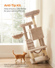 Large Cat Tree Tower For Big Cats with Ultra Soft Plush and Sturdy Design in White Brown Ombre by Feandrea