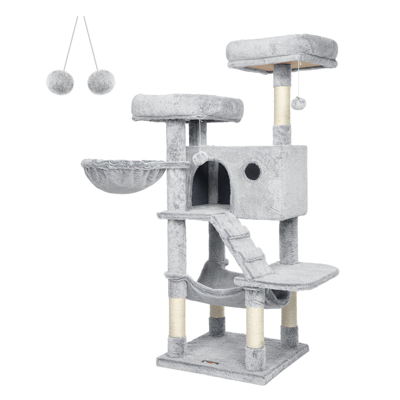 White Grey Cat Tower for Large Cats with Ultra Soft Plush and Sturdy Design by Feandrea
