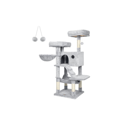 White Grey Cat Tower for Large Cats with Ultra Soft Plush and Sturdy Design by Feandrea