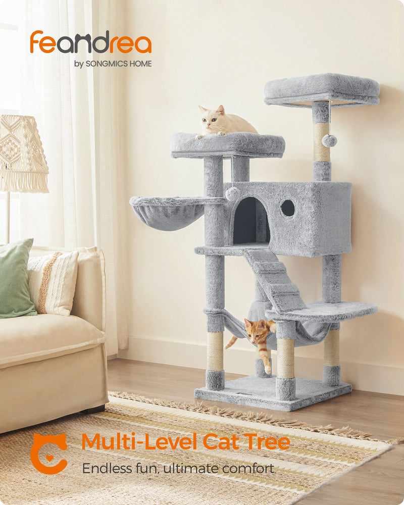 White Grey Cat Tower for Large Cats with Ultra Soft Plush and Sturdy Design by Feandrea