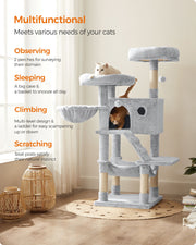White Grey Cat Tower for Large Cats with Ultra Soft Plush and Sturdy Design by Feandrea