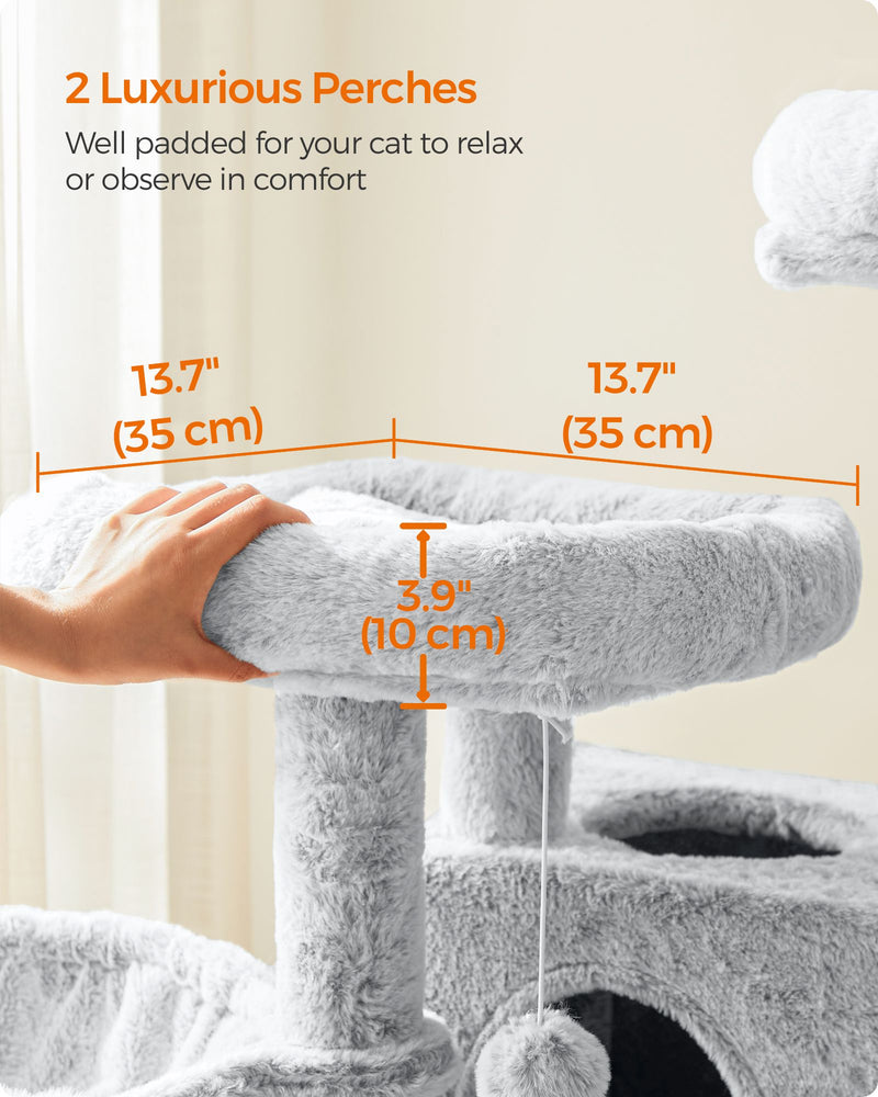 White Grey Cat Tower for Large Cats with Ultra Soft Plush and Sturdy Design by Feandrea
