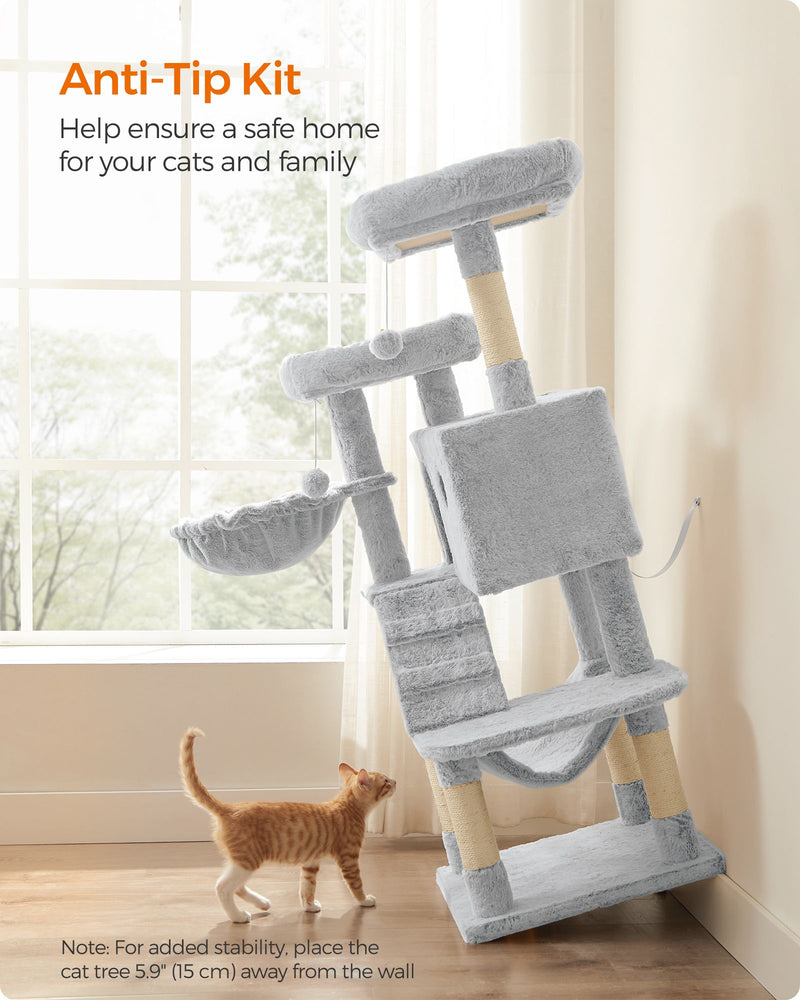 White Grey Cat Tower for Large Cats with Ultra Soft Plush and Sturdy Design by Feandrea