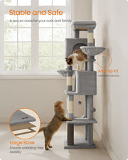 Multi Level Cat Tree Tower with Two Cosy Caves in Dove Grey for Indoor Cats by Feandrea