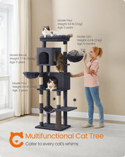 Tall 175 cm Cat Tree Tower with 5 Scratching Posts in Dark Grey by Feandrea